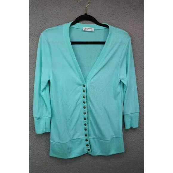 So Perla Snap Down Teal Sweater-Size Large-Beachy - Picture 1 of 7